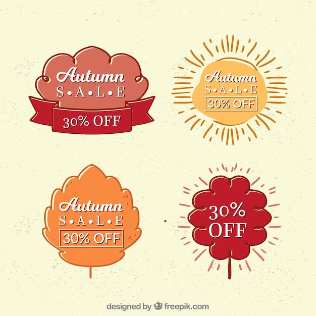 Free vector set of hand drawn autumn sale stickers