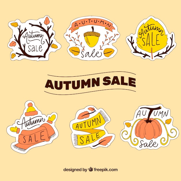 Free vector set of hand drawn autumn stickers
