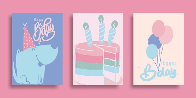 Set of hand drawn birthday cards