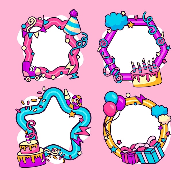 Set of hand drawn birthday collage frames