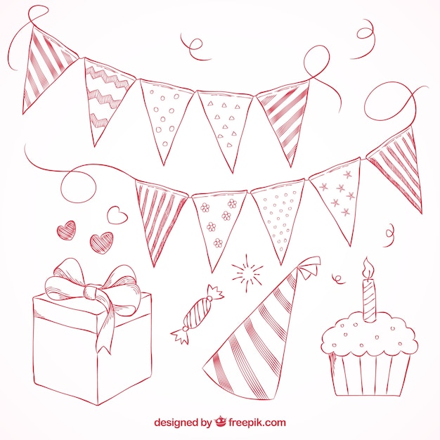 Free vector set of hand-drawn birthday decoration