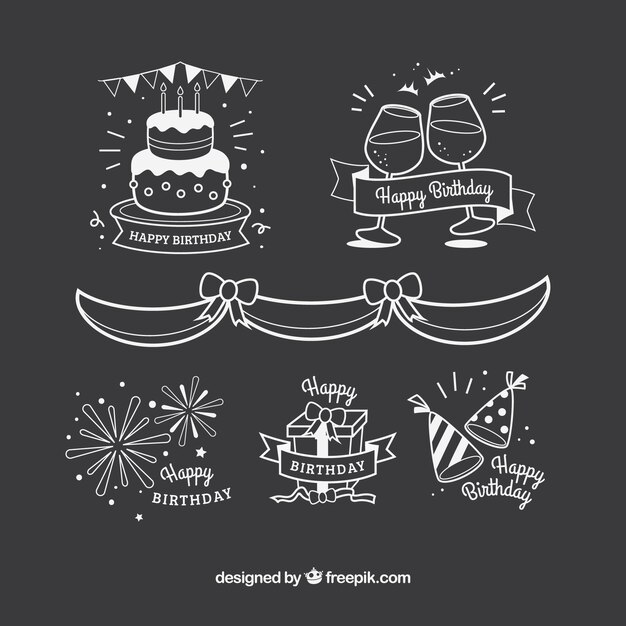 set of hand drawn birthday elements