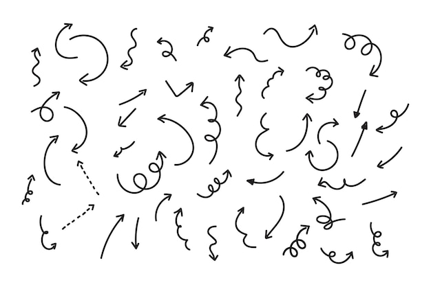 손으로 그린 검은 화살표 기호 또는 기호 요소 낙서 디자인 세트