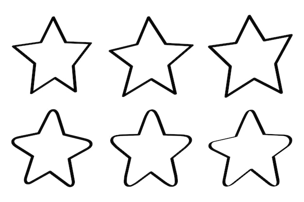 Set of Hand Drawn Black Outline Stars