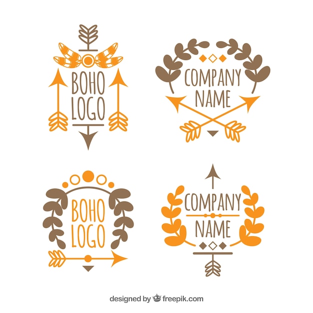 Free vector set of hand drawn boho logos