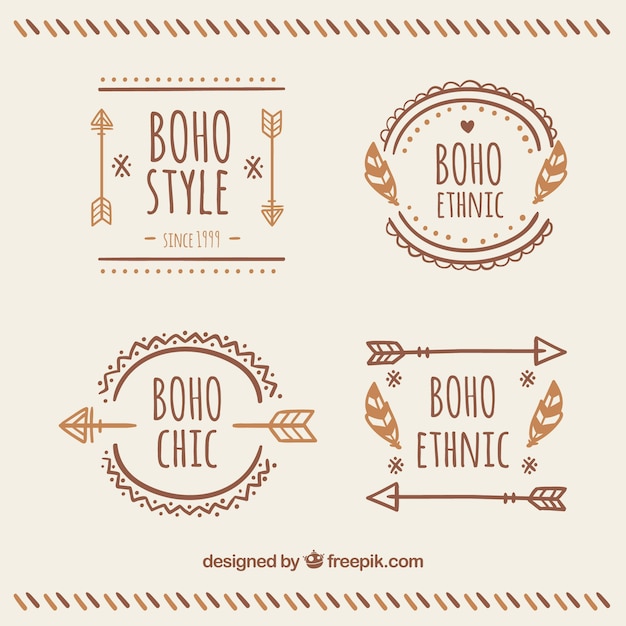 Set of hand-drawn boho stickers