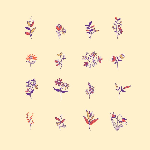 Set of hand drawn botanical elements vector