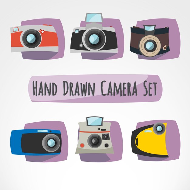 Set of hand drawn cameras