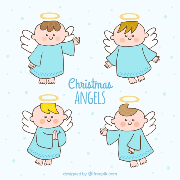 Set of hand drawn christmas angels