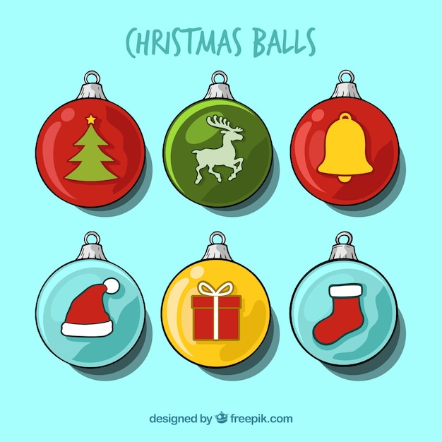 Set of hand drawn christmas balls