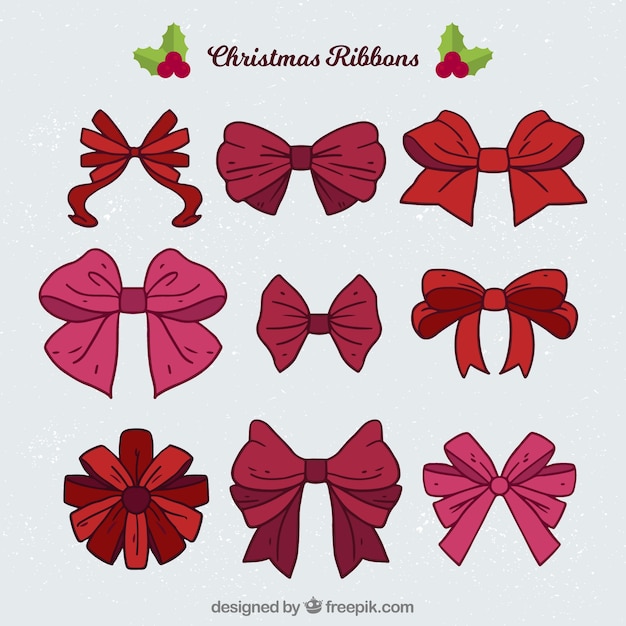 Set of hand drawn christmas bow