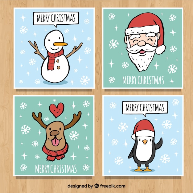 Set of hand drawn christmas cards