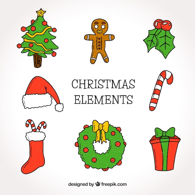 Free vector set of hand drawn christmas elements