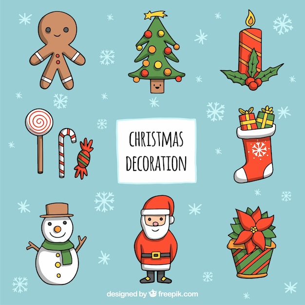 Set of hand drawn christmas elements