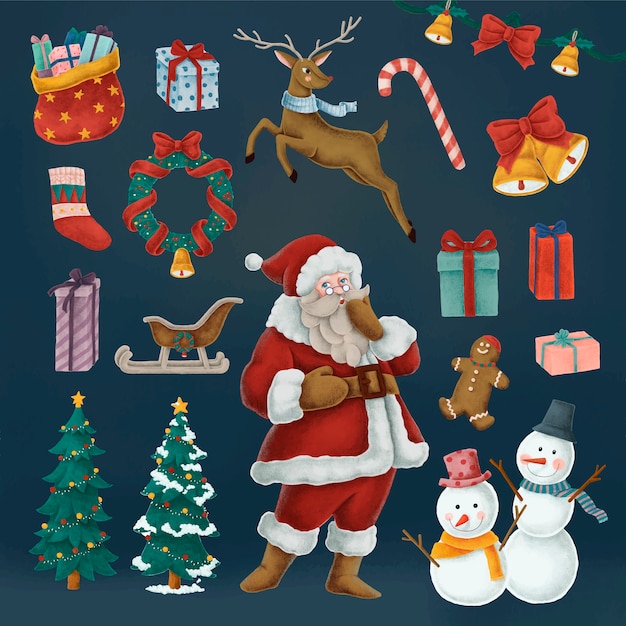 Free vector set of hand drawn christmas illustrations