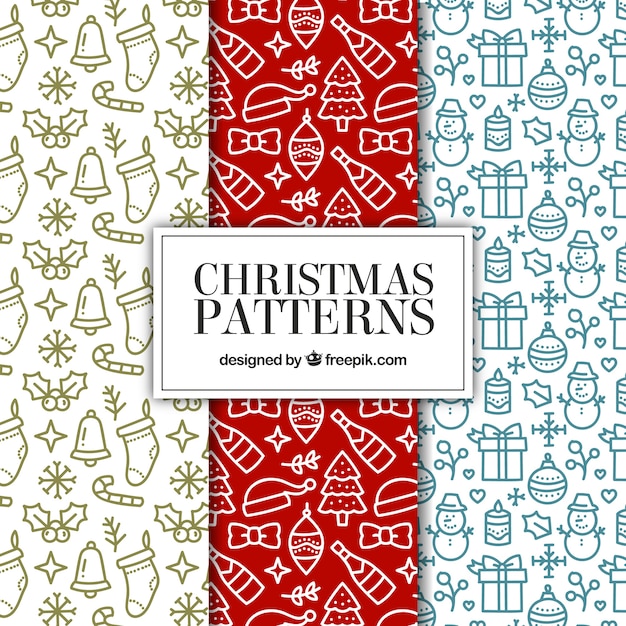 Set of hand drawn christmas patterns