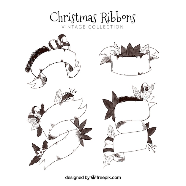 Set of hand drawn christmas ribbons