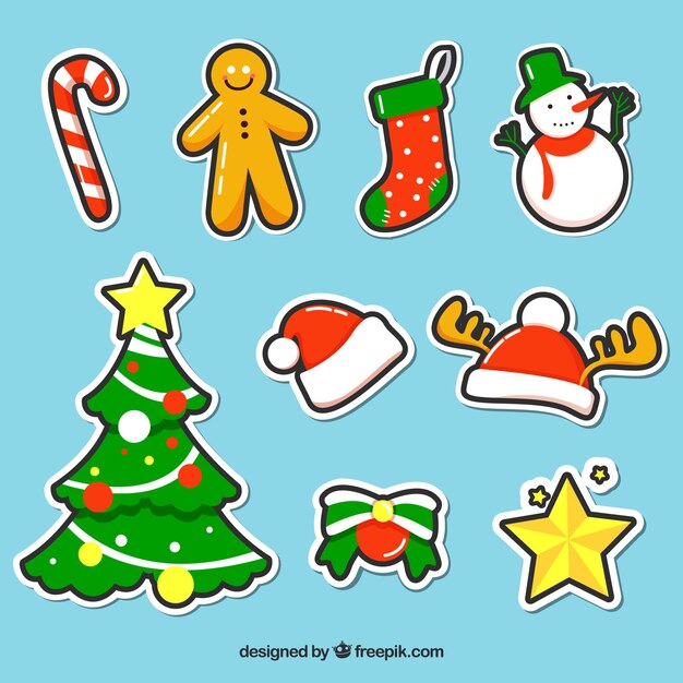 Set of hand drawn christmas stickers