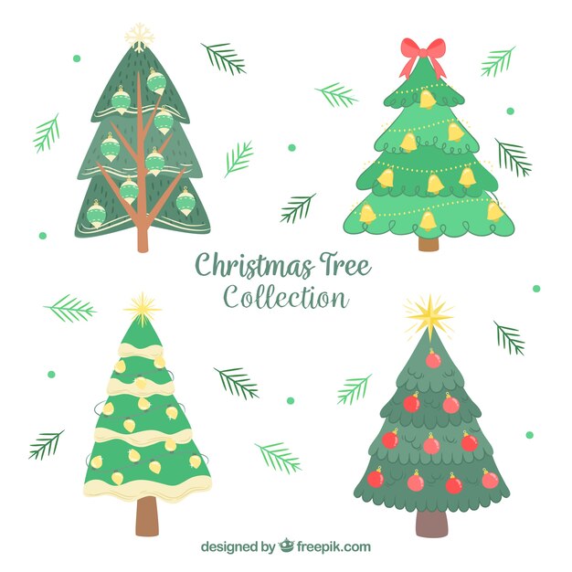 Set of hand drawn christmas trees