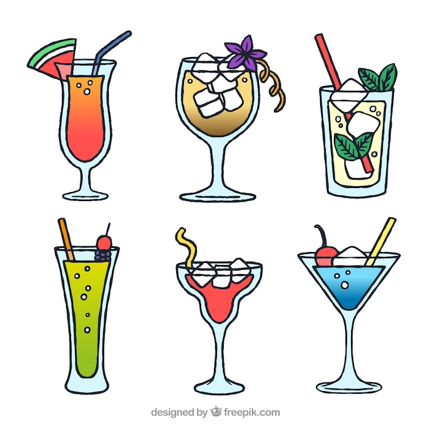 Set of hand-drawn cocktails
