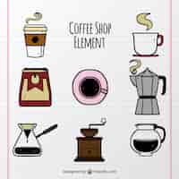 Vettore gratuito set di elementi disegnati a mano di caffè