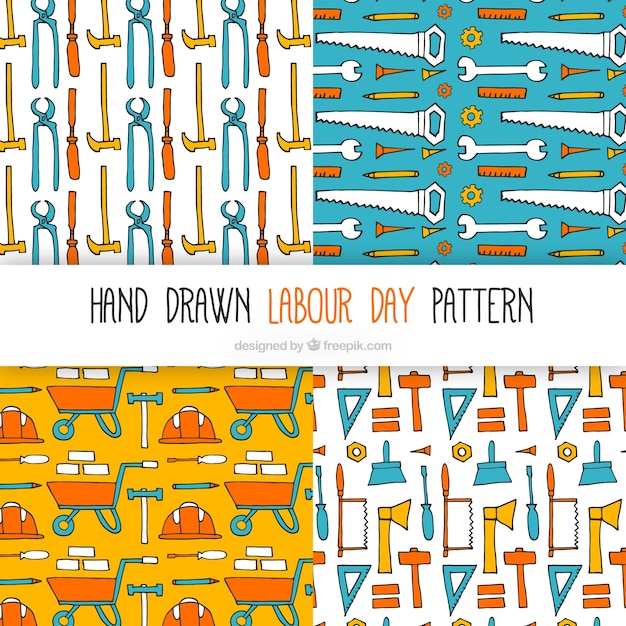 Set of hand drawn color tool patterns