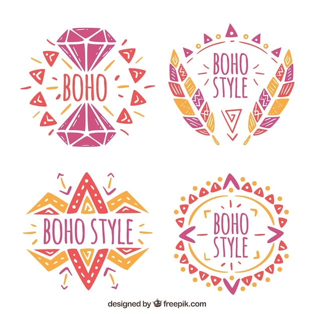 Vettore gratuito set di disegnati a mano di colore boho