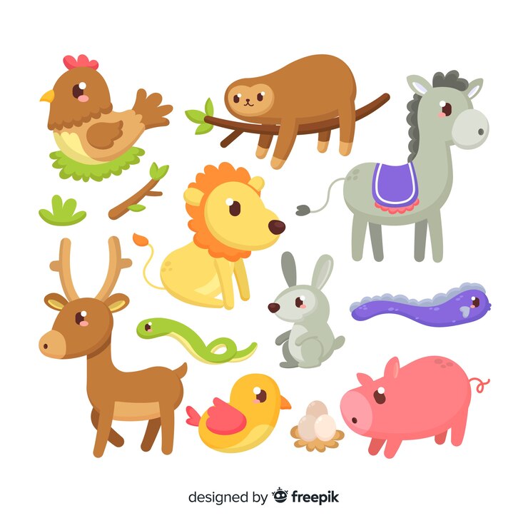 無料Vector 手描きのかわいい動物のセット