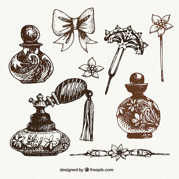 Set of hand drawn decorative objects 