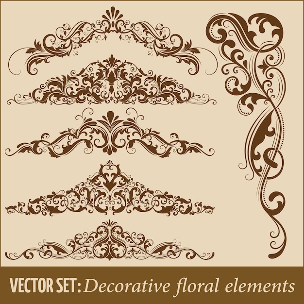 Set di elementi decorativi vettoriali floreali disegnati a mano per il design. elemento di decorazione della pagina.