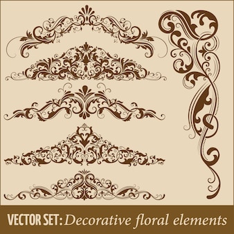 Set of hand drawn decorative vector floral elements for design. page decoration element.