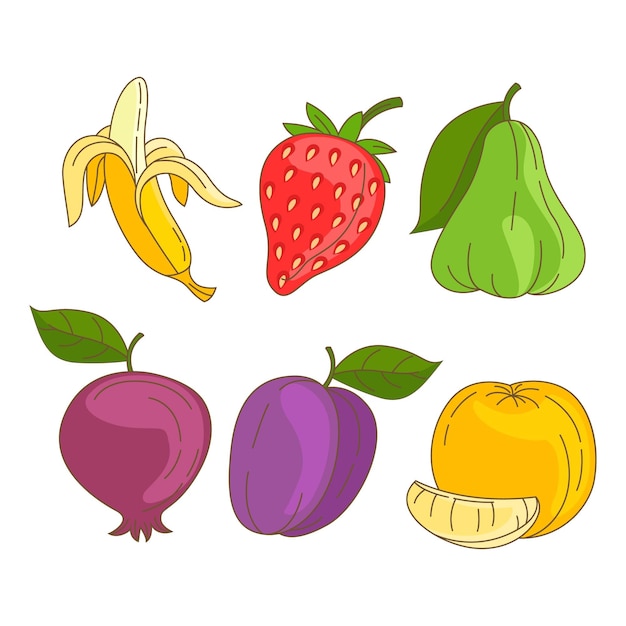 手描きのおいしい果物のセット
