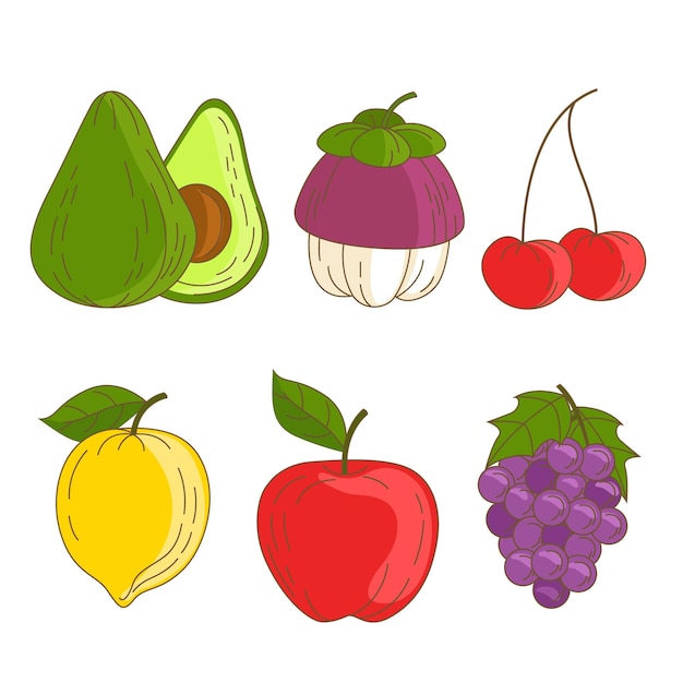 Set of hand drawn delicious fruits