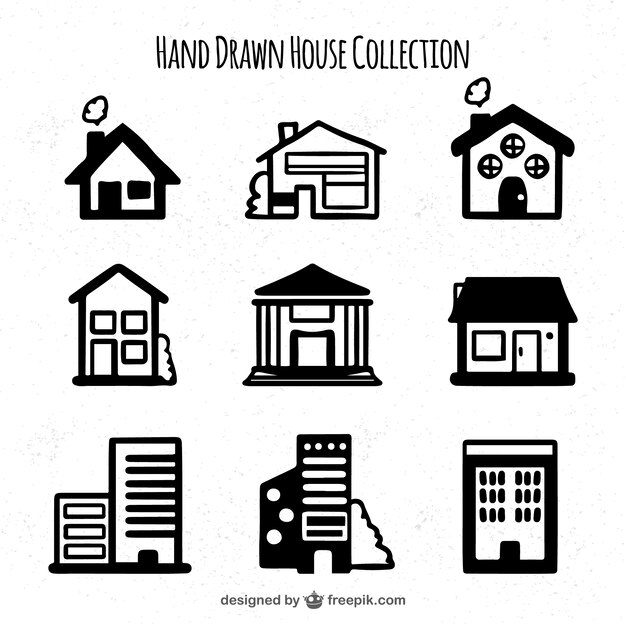 Set of hand drawn different houses 