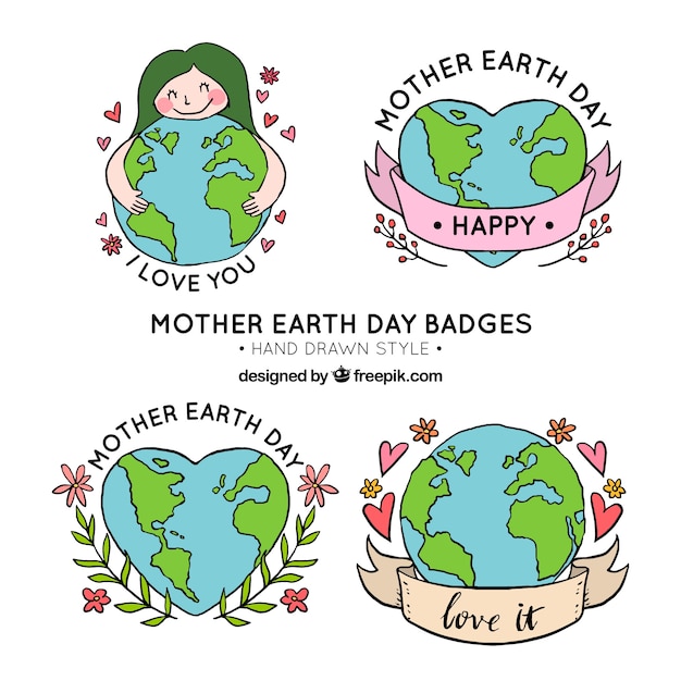 Free vector set of hand drawn earth badges