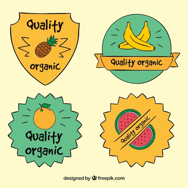 Free vector set of hand-drawn ecological fruit stickers