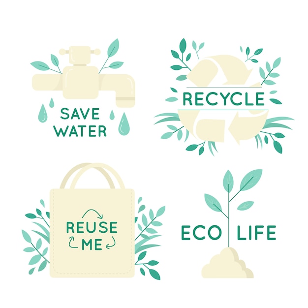 Vettore gratuito set di badge di ecologia disegnati a mano