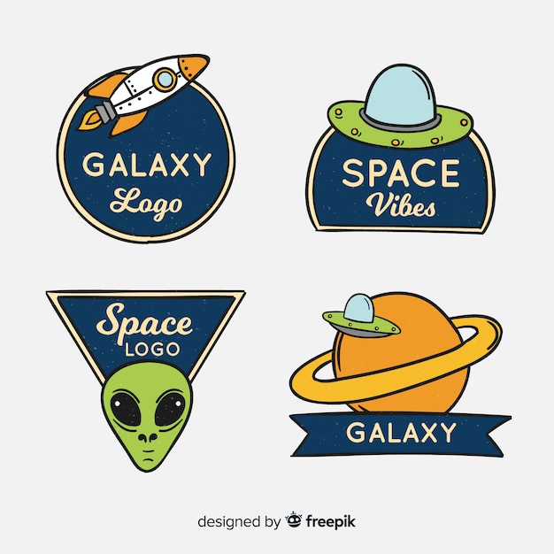 Set of hand-drawn elements of space stickers