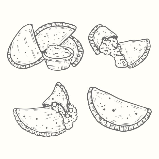 Set of hand drawn empanada