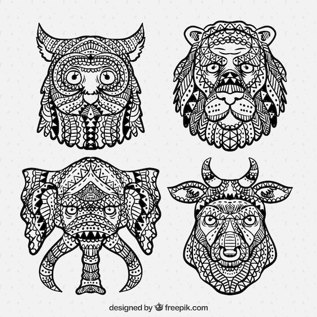 Set of hand drawn ethnic wild animals