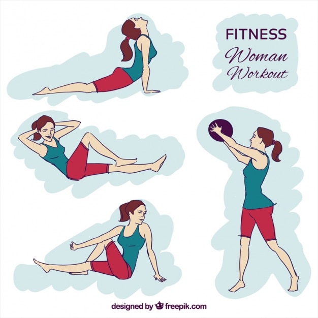 Free vector set of hand drawn fitness girls