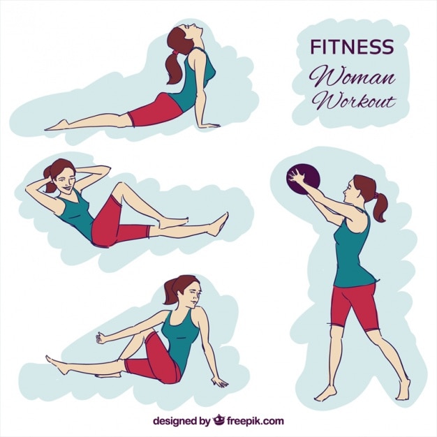 Vettore gratuito set di disegnati a mano ragazze di fitness