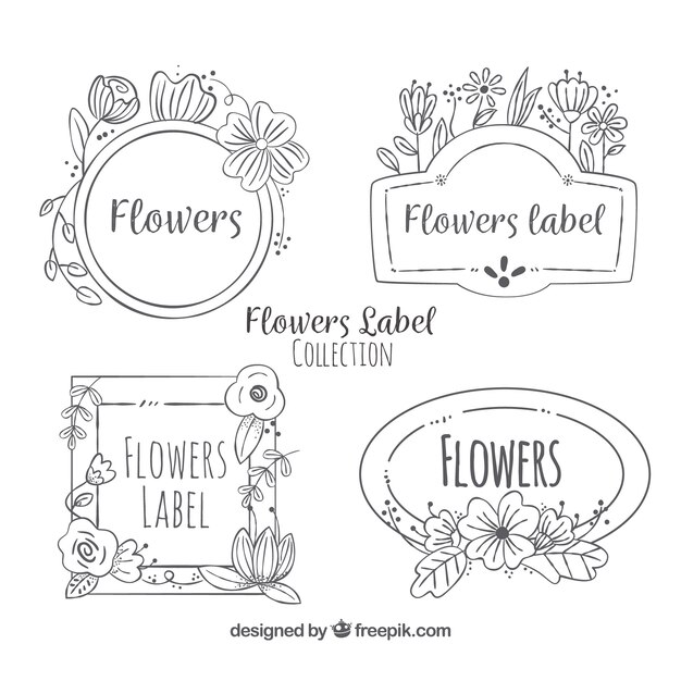 Set of hand-drawn floral stickers