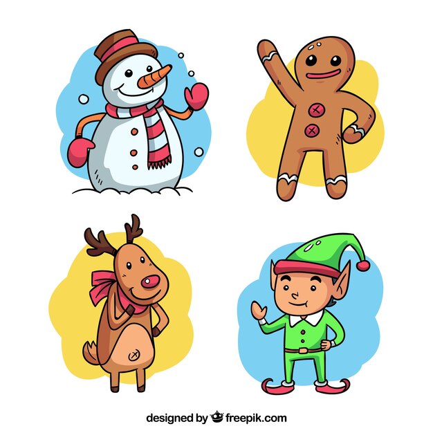 Set of hand drawn funny christmas characters