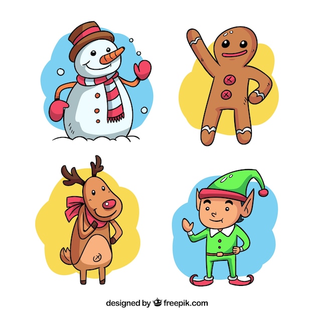 Set of hand drawn funny christmas characters