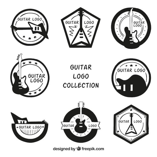 Free vector set of hand-drawn guitar logos