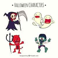 Free vector set of hand drawn halloween characters