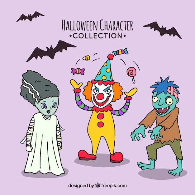 Set of hand drawn halloween characters