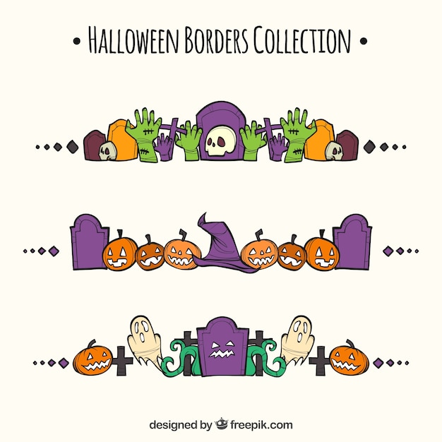 Vettore gratuito set di bordi decorativi disegnati a mano halloween