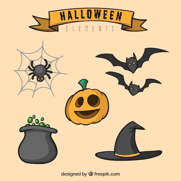 Free vector set of hand drawn halloween elements